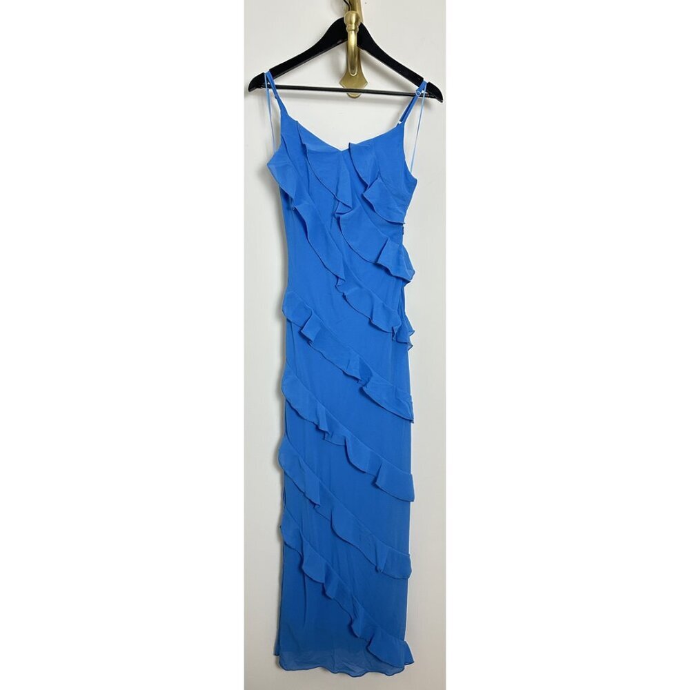 PETAL & PUP Ciao Ruffle Chiffon Gown in Blue Size Small - Picture 7 of 9